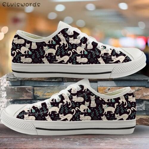 ELVISWORDS Student Sneakers Girls Boys Low-top Canvas Shoes Cat Pattern Fashion Flat Shoes Vulcanized Shoes Gifts for Men Womens