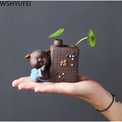 1PCS Ceramic Tea pet Ornaments Small Buddha Statue Monk Figurine Desktop flower pot hydroponic plant decoration Tea Accessories