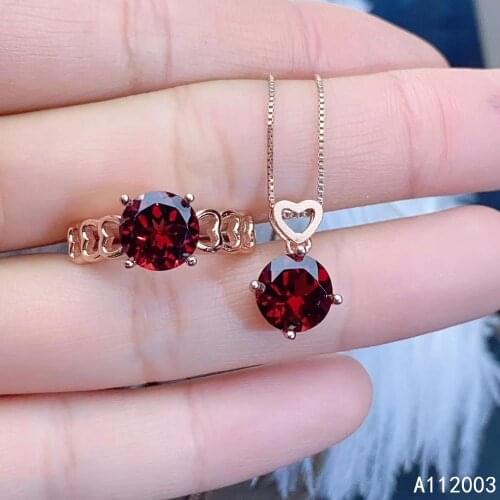 KJJEAXCMY Fine Jewelry 925 sterling silver inlaid natural garnet female ring pendant set noble Support detection