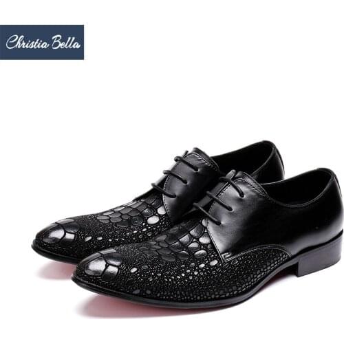 Christia Bella British Classic Genuine Leather Men Oxford Shoes Business Wedding Formal Dress Shoes Lace Up Men Brogue Shoes