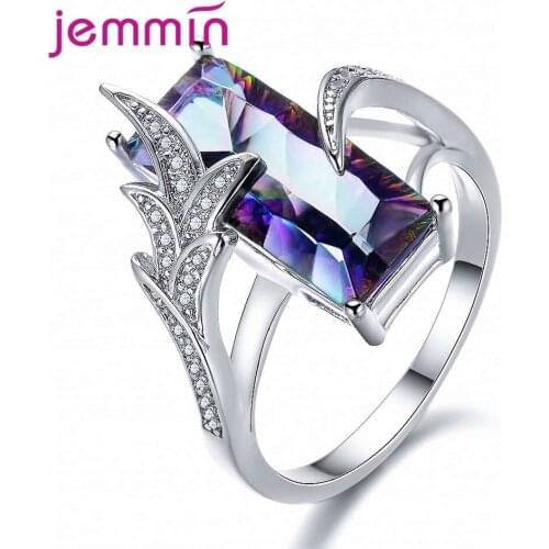 925 Sterling Silver Cocktail Rings For Women Party Fashion Jewelry Punk Style Leaf Shape CZ Cubic Zirconia Wholesale