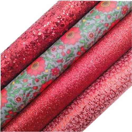 RED Glitter Fabric, Litchi Faux Leather Fabric, Synthetic Leather, Immitation Fur Sheet For Bows A4 8"x11" Twinkling Ming XM123