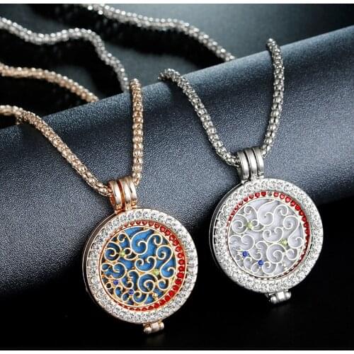 Crystal 005 Aroma Diffuser Necklace Open Antique Vintage Pendant Perfume Essential Oil Diffuser Locket Necklace With Pad 60cm