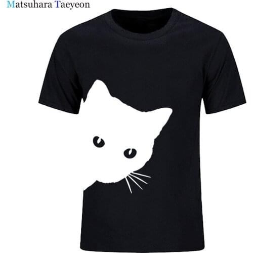 Summer Mens T Shirt Cat Face Gaze Printing Graphic T Shirt Man Funny Cool Streetwear Hip Hop Short Sleeve Tee Shirts
