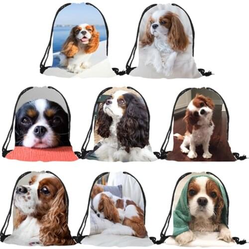 2018 Hot Fashion Animal Charles Spaniel 3D Printed Drawstring Backpack Women Men Travel String Bag Mochilas Mujer Backpack