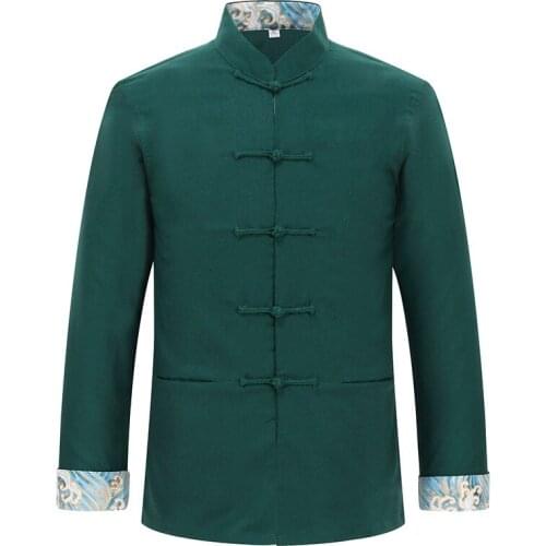 Men Fashion Chinese Style Cardigan Traditional Tang Suit Jackets Kung Fu Tai Chi Hanfu Tops Retro Casual Coat Oriental Clothing