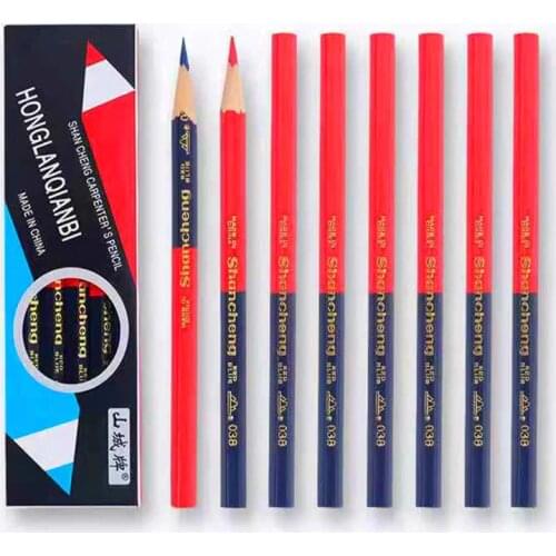 10 pcs/lot wooden Hexagon red&blue double colored pencils HB Carpenters Special-purpose pencils high quality Drawing pencil set