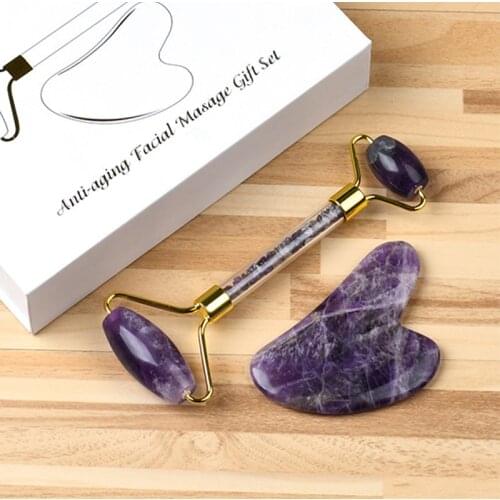 Amethyst Jade Roller Facial Massager Weight Loss Natural Jade Quartz Scraper Massager Jade Amethyst Roller Beauty Skin Care