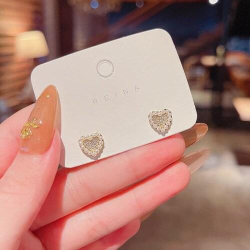 Korean New Heart-shaped Zircon Earrings for Women Simplicity Elegant Fashion Pearl Jewelry Female Delicate Trendy Ear Studs Gift