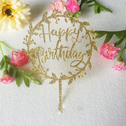 New Gold Acrylic Cake Topper Garland Glitter Happy Birthday Cupcake Topper For Girls Birthday Party Cake Decorating Baby Shower