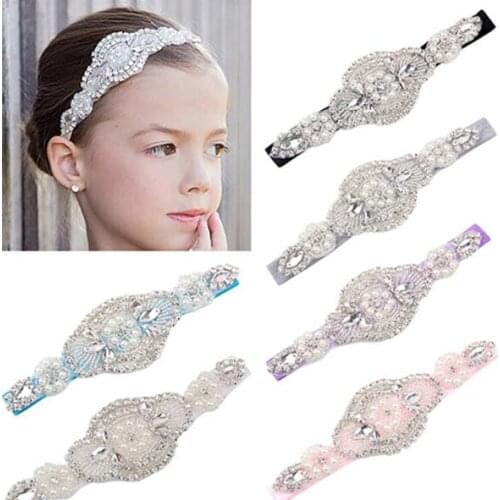 Baby Girl Toddler Infant Headband Faux Pearls Rhinestone Hairband Bride Wedding Headwear Fashion Party Hair Accessory
