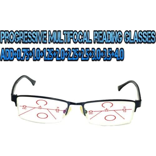 Progressive Multifocal Anti Blu Light Reading Glasses Black Frame Men Women High Quality Business Halfrim +0.75 To +4.0