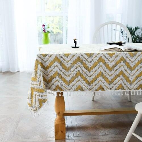 Dust-proof stripes wave cotton and linen decorative tablecloth tassels rectangular party dining room cloth table mat