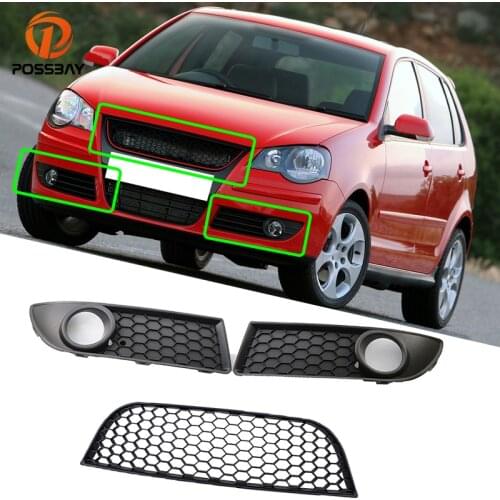 POSSBAY Car Front Lower Bumper Grille Fog Light Cover for VW Polo MK4 9N3 2005-2009 Facelift Car Grilles for Polo Front Grills