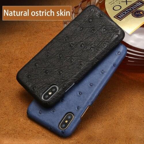 Low-key Luxury Genuine Leather For iPhone 11 Pro 11 X case Natural Ostrich skin back cover For iPhone 6 6S 7 8 Plus SE 5 5S case