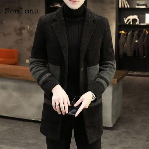 Samlona Fashion Tops Mens Vinatge Leisure Wool Blends Coats Lapel Collar retro Jacket Winter Tunic Outerwear Men Clothing 2021