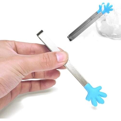 Cute Creative Small Silicone Clip Non Slip Stainless Steel Mini Food Ice Square Suger BBQ Clip Tongs Food Clips Kitchen Products