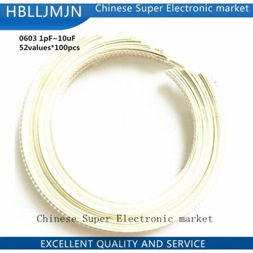 SMD 0603 Ceramic Capacitor kit 1pF~10uF 52values*100pcs=5200pcs Chip Ceramic Capacitor Samples kit