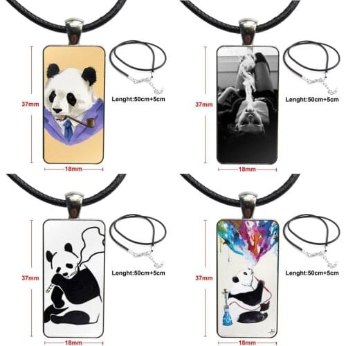 Unique Panda Smoking Brand Steel Color Jewelry Fashion Statement Necklace Glass Necklaces Pendants For Women Wedding Gift