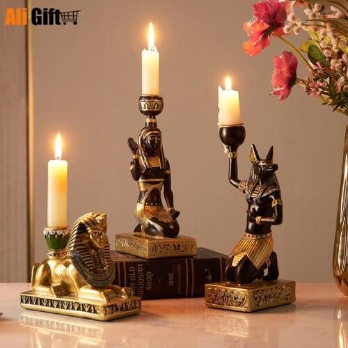 Vintage Candlestick Ancient Egypt Idol Candle Holder Anubis God Cat God Sphinx church Candle Holders Home Decoration Tealight