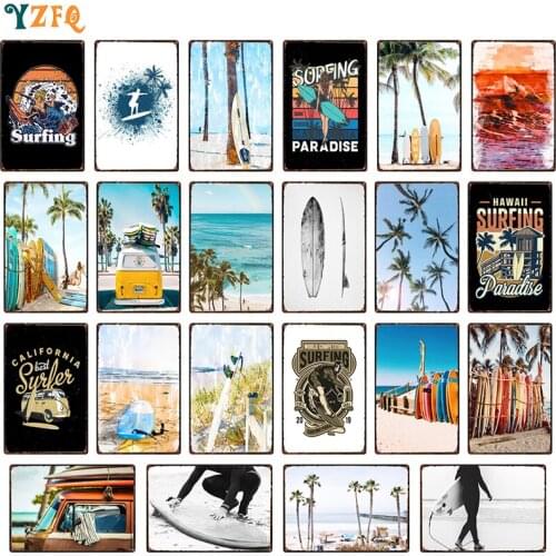 Hawaii Surfing Vintage Poster Metal Tin Sign Personalized Living Room Decorative Plaques Retro Painting Decor DU-11332B