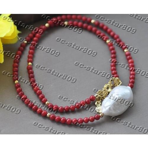 Z11273 21" 28mm Baroque KESHI Pearl Red Coral Bead Necklace Women Fashion Jewelry