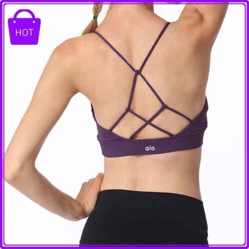 Alom1856 Womens Yoga Fitness Bra Shockproof Push Ups Medium Strength Back Cross Sexy Sports Womens Underwear