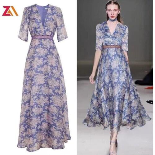 ZALady elegant vintage v-neck maxi dress woman clothes summer short sleeve lace up plus size traf Luxury famous dress women robe
