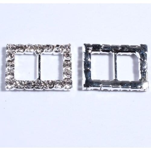 10PCS 15*20MM Silver Crystal Clear Buckle Invitation Ribbon Slider For Wedding Decor Rhinestones Accessories Embellishment