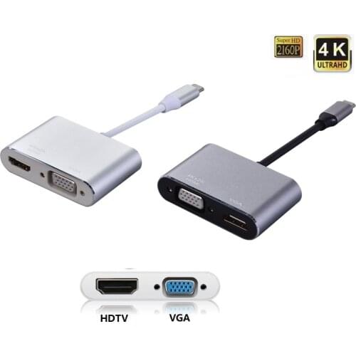100Set 2 in 1 USB C 3.1 Type-c to HDMI-Compatible 4K VGA Or with audio UHD Converter Adapter For MacBook Pro S10 S9