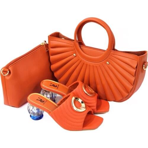 2021 Italian Design Hot Selling orange Party Noble Ladies Shoes and Bag Set With Many shapes Colorful Crystal Decoration