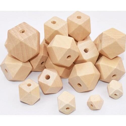 20x20mm Wooden Beads 100 PCS Natural Unfinished Geometry Wood Beads Hexagon For Necklace Baby Toy Teether