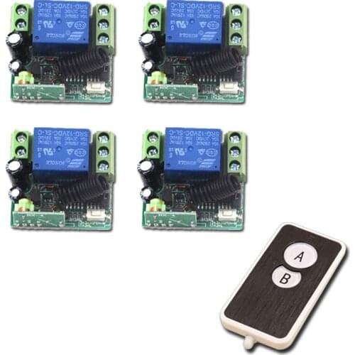 315/433Mhz Universal Wireless Remote Control Switch DC 12V 1CH relay 4 Receiver Module and 1 RF Transmitter Remote Controls