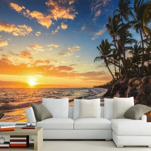 Tropical island beach sunrise landscape 3d wallpaper mural Papel de parede,living room TV wall bedroom wall papers home decor