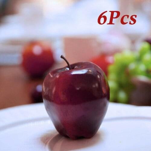 6Pcs Artificial Red Fruit Plastic Food Lifelike Delicious Round Artificial Fruits DIY Craft Home Ornament Wedding Party Decor