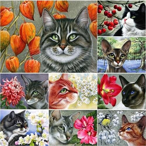 New 5D DIY Animal Diamond Painting Cat Flower Diamond Embroidery Cross Stitch Full Square Round Drill Home Decor Manual Art Gift