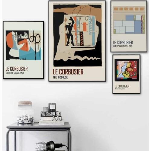 French Le Corbusier Exhibition Poster Vintage Autrement Abstract Pictures Modern Mid Century Abstract Canvas Painting Home Decor