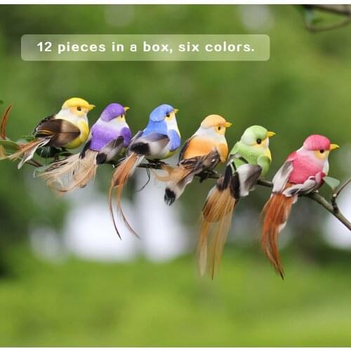 12pcs/Set Artificial Feather Bird Fake Birds Decoration Foam Animal Wedding Home Garden Ornament Birthday Gift Craft Bird Models