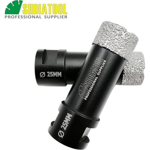 SHDIATOOL 2pcs 25mm Vacuum Brazed Diamond Dry Drilling Bits M14 Thread For Porcelain Tile Granite Marble Stone Hole Saw