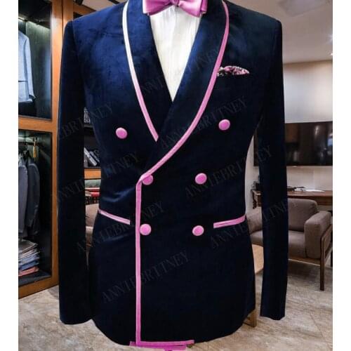 ANNIEBRITNEY New Designs Double Breasted Slim Fit Men Suit for Prom Dinner Party Tuxedo Velvet Jacket with Black Cotton Pants