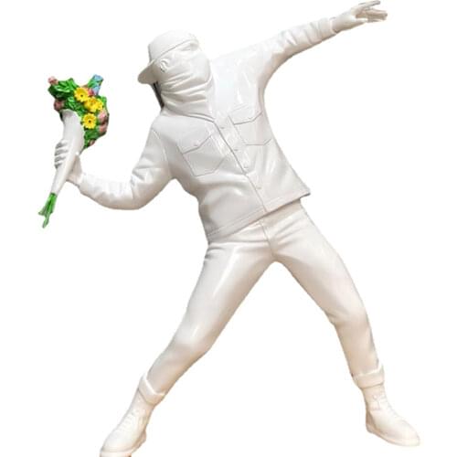 Creative Throwing Flowers Boy White Art Ornaments Luxury Decorative Figures Figurines for Interior Home Decoration Accessories