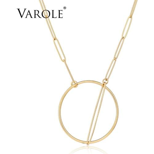 VAROLE Minimalist Geometry Pendant Necklace Stainless Steel Gold Color Hollow Circle Necklaces For Women Fashion Jewelry
