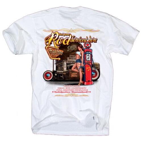 2019 Summer T Shirt Men New High Quality Rat Rod T-Shirt Usa Sexy Pin Up Usa Route 66 Full Service Gtr Car Fans T Shirts