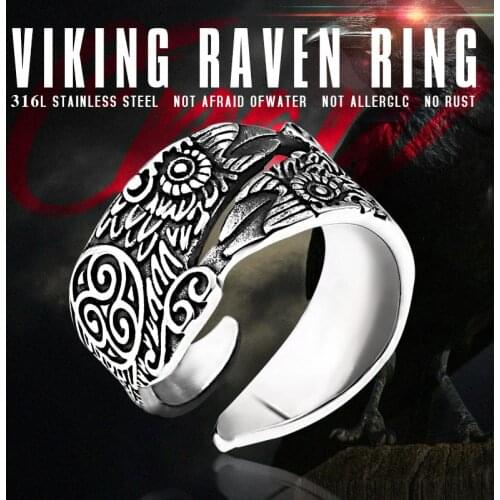 Beier 316L Stainless steel Gothic Odins Raven head Huginn and Muninn for men Bird ring Viking Jewelry Amulet style Gift LR576