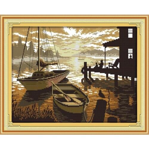 The sunset scenery cross stitch kit landscape14ct 11ct count printed canvas stitching embroidery DIY handmade needlework