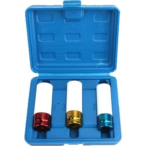 3pcs 1/2" Drive Thin Wall Wheel Deep Impact Nut Socket Set 17mm 19mm 21 mm Car Garage Tool With Case