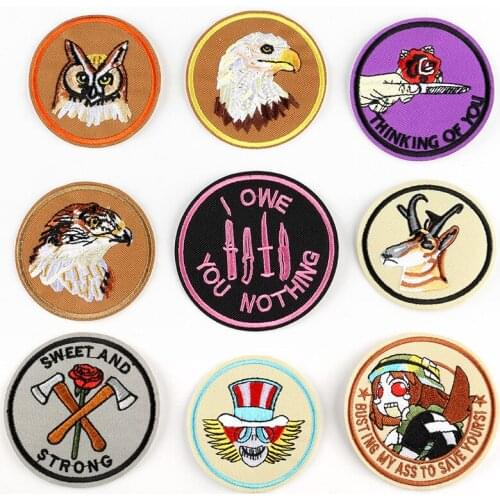 Punk Embroidery Stickers Clothing Decorative Fabric Appliques Round Animal Owl Bald Eagle Epaulet Patch for Diy Clothhing