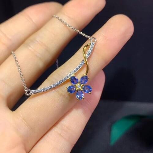 Fashion grace tree flower Natural blue sapphire Necklace natural gemstone Pendant Necklace S925 silver girl party gift Jewelry