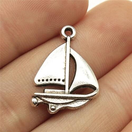 20pcs Charms Sailboat DIY Jewelry Findings Antique Silver Color 0.9x0.7 Inch (24x17mm) Sailboat Charms