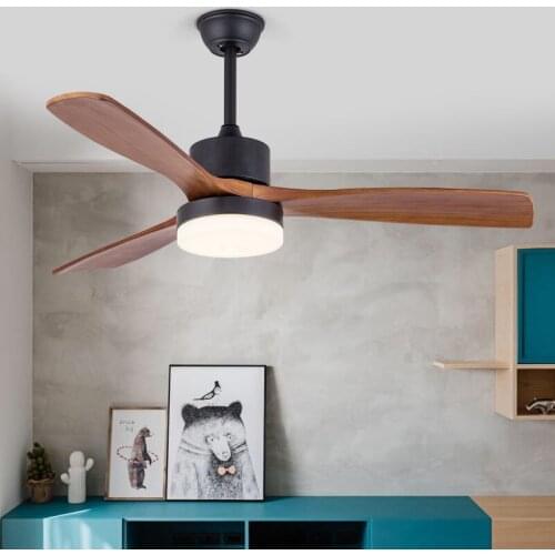American retro led ceiling fan, living room dining room wooden ceiling fan, with light, 48 Inch blade remote control fan